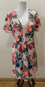 NWT Valerie Khalfon Womens Wysia Ecru Bright M Embroidered Floral Lace 40 Dress - Picture 1 of 14