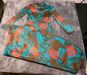 Emilio Borghese Dress Vintage Womens All Over Print Long Maxi Z* - Picture 1 of 10