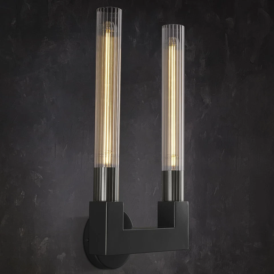 Modern Black Wall Sconces,19 Inch Double Bathroom Wall Sconce with Clear Glas... - Image 1 of 4