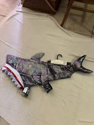 Shiny Metallic New Tags! Sz L Shark Dog Costume Fixed Teeth! Fins! - Image 1 of 4
