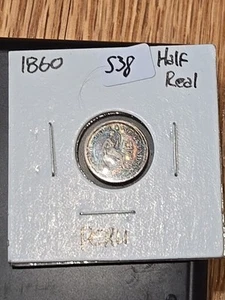 Peru 1860 1 Real Seated Liberty .900 Silver Coin Beautiful Toner - Picture 1 of 3