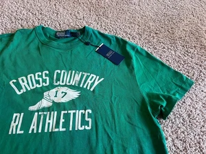 Polo Ralph Lauren green white RL Athletics Cross Country 17 P Wings t shirt NY M - Picture 1 of 3