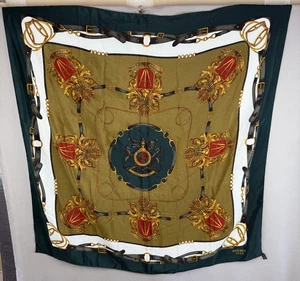 Vtg Hermes Paris Silk Scarf 32" Hand Rolled Edges Equestrian Numquam Concedendum - Picture 1 of 15