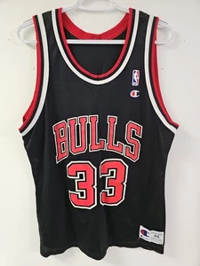 Vintage Champion #33 Scottie Pippen Chicago Bulls Jersey Mens 44 Black USA MADE - Picture 1 of 8