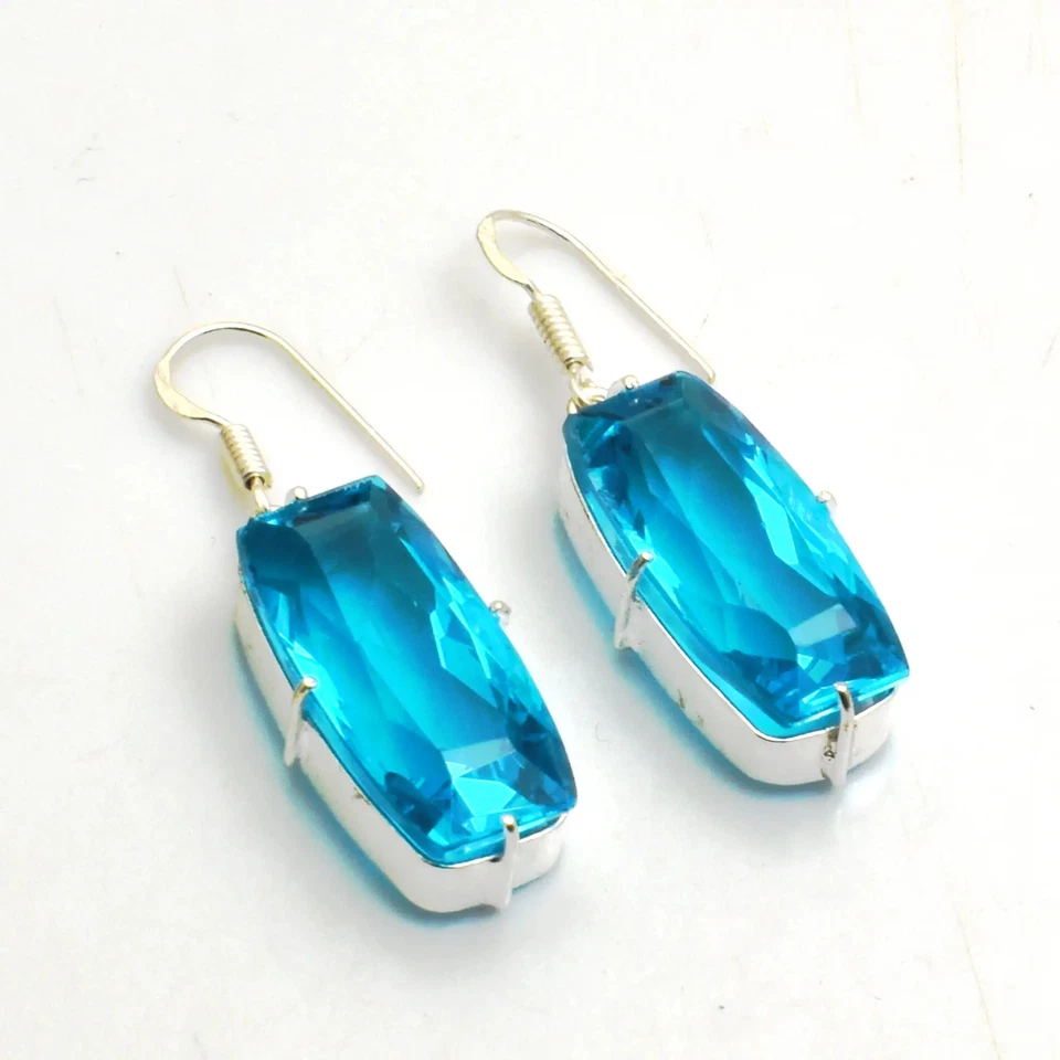 Blue Topaz Gemstone Handmade Drop Dangle Earrings Jewelry For Women 3" AE-98757 - Image 1 of 1