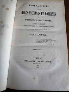 DUPRAT . Historischer Essay über die alten und modernen Rassen Afrikas 1845. - Bild 1 von 9