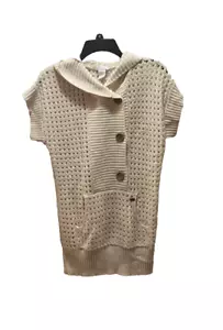 O'Neill Hoodie Tunic Sweater Womens Large Cream Crochet Cabincore Cozy Lagenlook - Picture 1 of 10