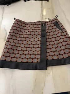 Karen Millen Minirock geometrisches Muster Wollmischung Kunstleder Größe 10 - Bild 1 von 5