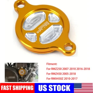 Tapa de filtro de aceite Billet para motocicleta para RMZ250 RMZ450 RMX450Z moto de cross dorada - Imagen 1 de 7