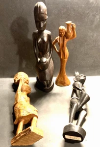 Geschnitzte Holz Afrikanische Frau Skulptur Statue kniend Stammeskunst + 3 andere - Bild 1 von 18