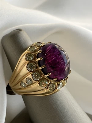16 CT Cabochon Tourmaline Ring Natural Diamonds set in 14K gold solid ring - Image 1 of 4