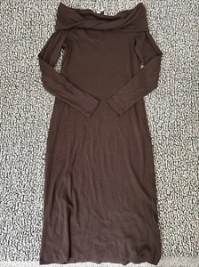 Neu Universal Thread Gr. XL braun schulterfrei Maxi Langarm Kleid gerippt - Bild 1 von 8