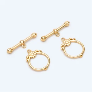 10pcs Gold Round Ring Flower Toggle Clasp,Easy Close Jewelry Connector Clasp - Picture 1 of 3