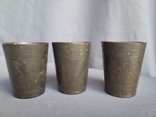 Antique Brass Hand Carved Etched Drinking Lassi Cups Glasses Indian Engraved 