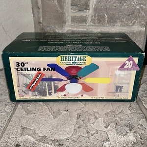 New NOS Vintage Heritage Multi-Color Rainbow 6-Blade 30” Ceiling Fan + Light Kit - Picture 1 of 5