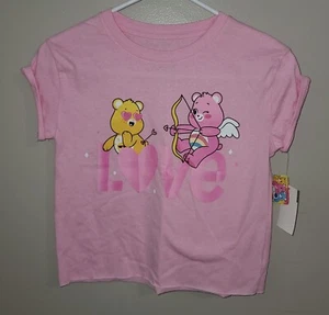 NEW GIRLS PINK CARE BEARS CROPPED T-SHIRT SIZE M 7/8 - Picture 1 of 2