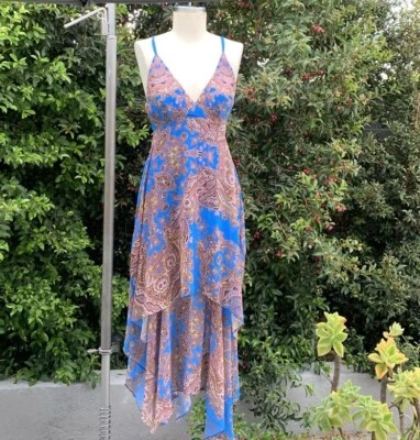 Marciano Layered Maxi Dress Floral Tank XS Flowy Blue Pink - Image 1 of 4
