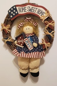 VTG 2000 Betsy Ross Plush HOMESWEET HOME Patriotic Americana Door Wreath 14x17" - Picture 1 of 7
