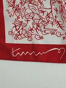 Bufanda de diseñador roja y blanca pájaros flores dragón moscas motivo 20,5" cuadrado - Imagen 1 de 8