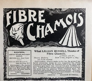 Gamuza de fibra Lillian Russell 1896 anuncio impreso antiguo, sastre y fabricante de hábitos para damas - Imagen 1 de 1