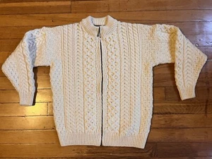 Carraig Donn Cable Knit Aran Full Zip Cardigan Sweater Women’s XL (Fits M) White - Picture 1 of 14