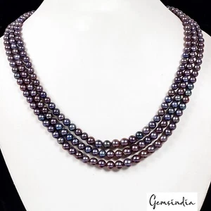 330 Ct Rainbow Shine Tahitian Pearl Round Cab Beads Three Strand Necklace 18" - Picture 1 of 7