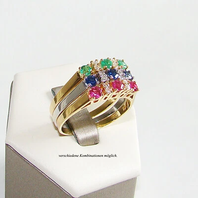 Ring Gelb- und Weißgold 585er 14 kt Diamant Rubin Saphir Smaragd Edelstein - Bild 1 von 4