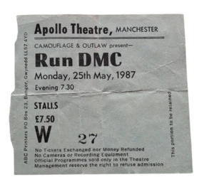 Run DMC Manchester Apollo 1987 Hip Hop Rap Concert Ticket - Picture 1 of 2