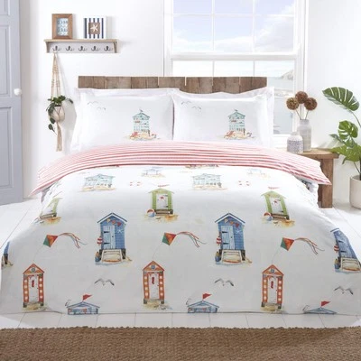 Nautical Duvet Cover Seaside Beach Huts Pillowcases Quilt Bedding Bed Set King - Image 1 of 2
