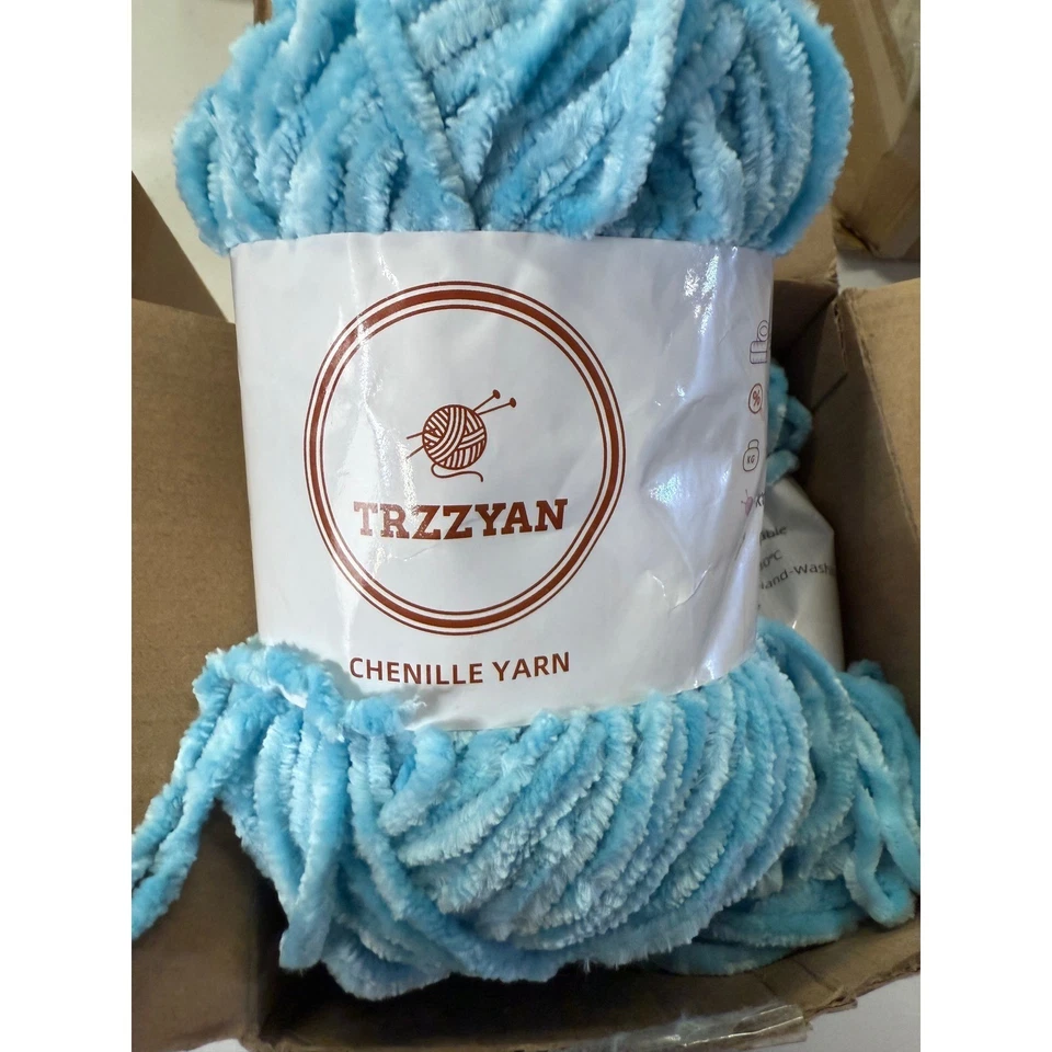 TRZZYAN Soft Chenille Velvet Yarn 100 g Skein Baby Blue Chunky Crochet & Knittin - Image 1 of 4