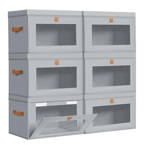 Contenedores de almacenamiento con tapas - Paquete de 6 organizadores grandes de tela para armario con ventana y h... - Imagen 1 de 7