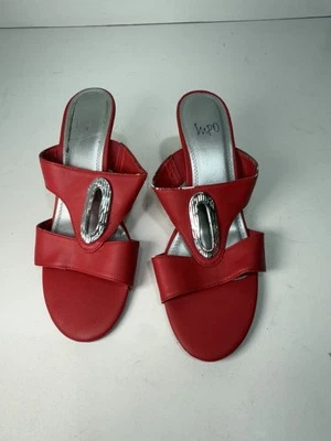 Impo Womens 9.5 Slide Red Gray Leather Outdoor Casual Slip On Wedge Heel Sandal - Image 1 of 4