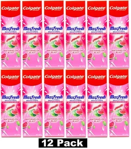 12 x COLGATE 100g TOOTHPASTE MAX FRESH WITH MINI BREATH STRIPS WATERMELON BLAST - Picture 1 of 5
