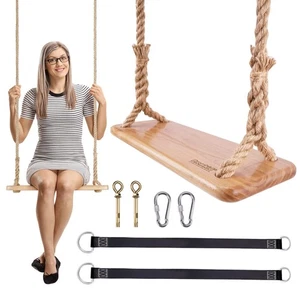 Hanging Wooden Swing, 24"x 8"x 1.2" Tree Swing for Adults and Kids with 500lb... - Picture 1 of 9