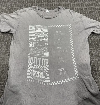 EUC гараж хаки большого размера футболка с автомобиля гонки информация Pic на груди, XS/S коричневый - Изображение 1 из 2