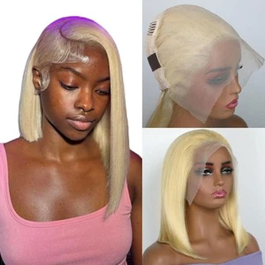 Blonde 613 13x6 Lace Front Bob Wig Human Hair Straight Transparent Lace Front... - Picture 1 of 6