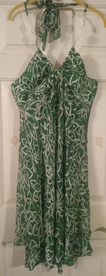 Precioso Vestido Donna Ricco 100% Verde Seda Floral Fluido Sin Mangas Talla 10 Foto 1 de 4