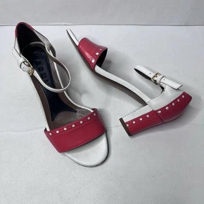 Correa de tobillo de cuero rojo blanco Marni punta abierta tacones bloque para mujer talla 36/5,5 Foto 1 de 4