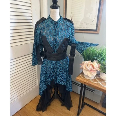 Vestido para mujer TOV azul encaje imitación cuero ribete alto bajo gótico Steampunk 40 EE. UU. 8 Foto 1 de 4