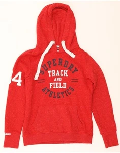 SUPERDRY Womens Track&Field Graphic Hoodie Jumper UK 14 Medium Red Cotton DL16 - Picture 1 of 4