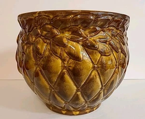 MCCOY POTTERY Brown GLOSS Glaze Diamond Quilt Jardiniere 1488 MCM STUNNER! - Picture 1 of 22