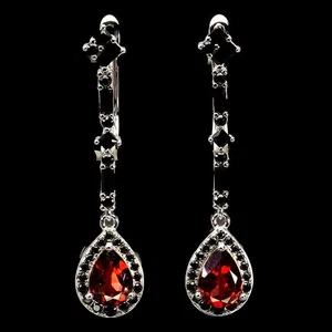 925 Sterling Silver Earrings Pear Mozambique 7x5mm Spinel Gemstone Jewelry - Picture 1 of 13