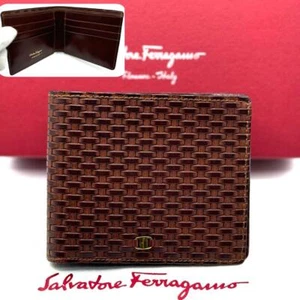 New Unused Salvatore Ferragamo Wallet Bifold Brown Leather Unisex With Box Italy - Picture 1 of 11