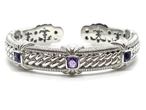 Judith Ripa Amethyst Weave Sterling Silver 6.75" Hinged Cuff - Picture 1 of 3