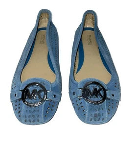 Michael Kors Women's Blue Fulton Perforated Suede Leather Moccasin Flats- Sz: 7M - Picture 1 of 8