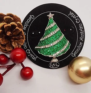 Kurt S Adler Christmas Tree Pin Genuine Austrian Crystal Brooch New With Tags - Picture 1 of 4