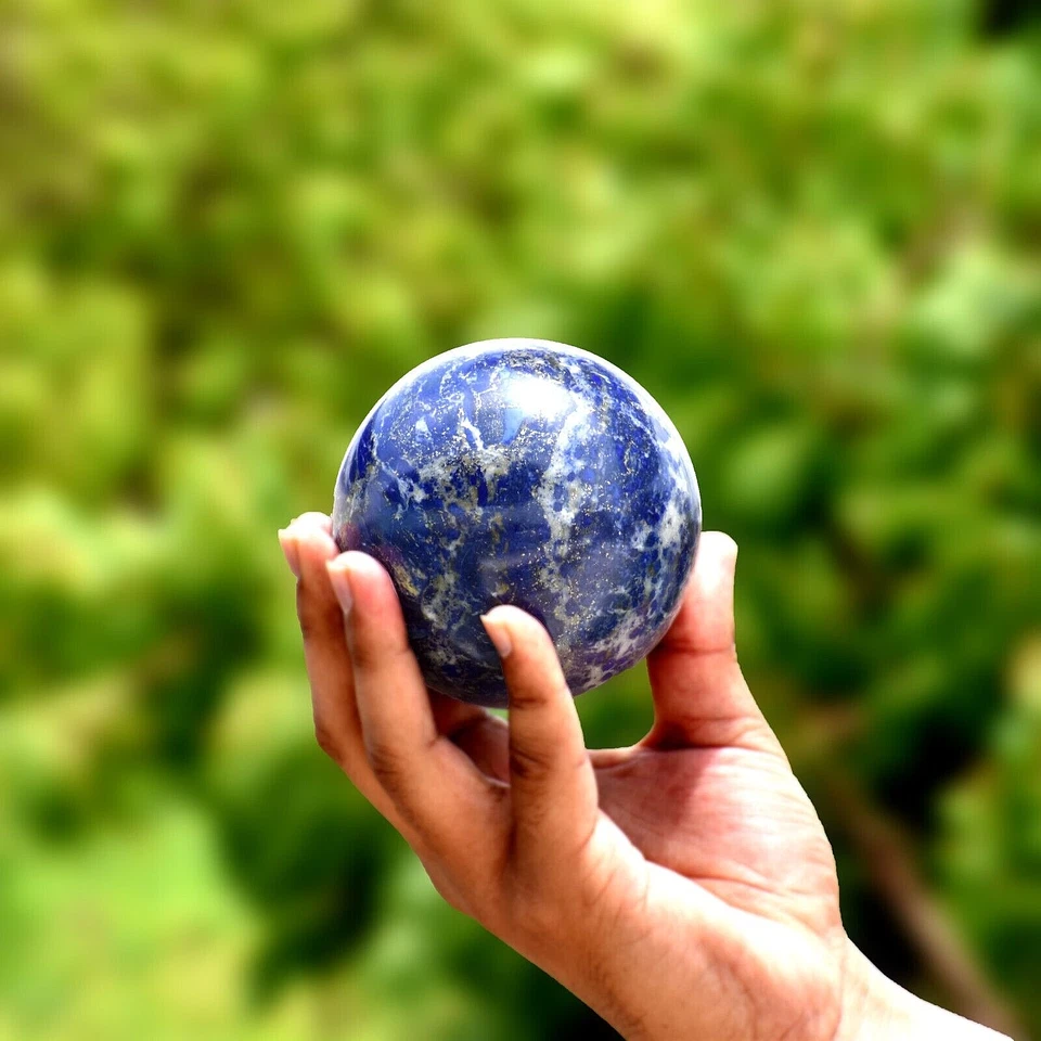 90 MM Blue Lapis Lazuli Crystal Sphere - Spiritual Ball Healing - Healing Stone - Photo 1/4