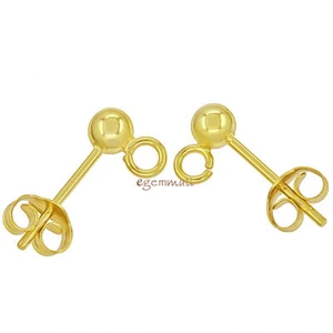 24kt Gold Plated Sterling Silver 4mm Ball Stud Post Earring #51913 - Picture 1 of 1