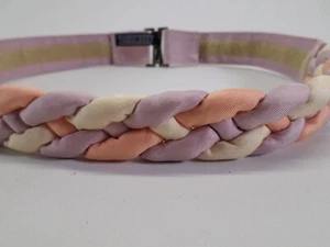 Lands End Waist Belt 28 30 32 Braided Rope Pastel Yellow Pink Blue Vtg - Picture 1 of 7