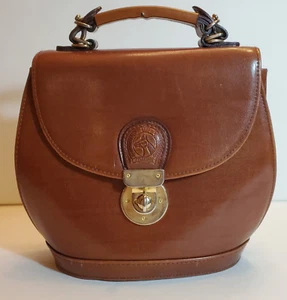 Cartera con cubo vintage de marca prístina para mujer emblema de cuero marrón caballo - Imagen 1 de 13